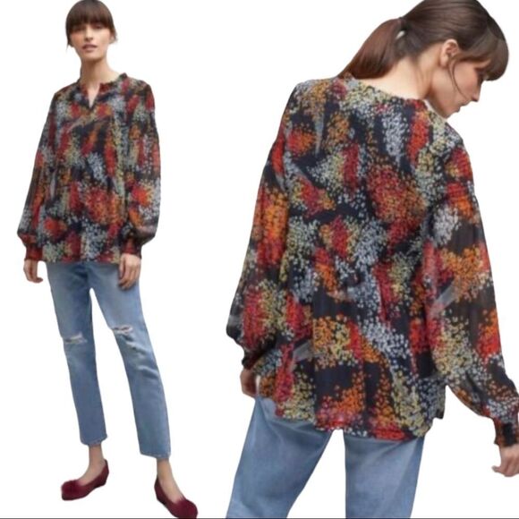 Anthropologie Akemi Kin Adria Floral Long Sleeve Smocked Blouse - Picture 2 of 13